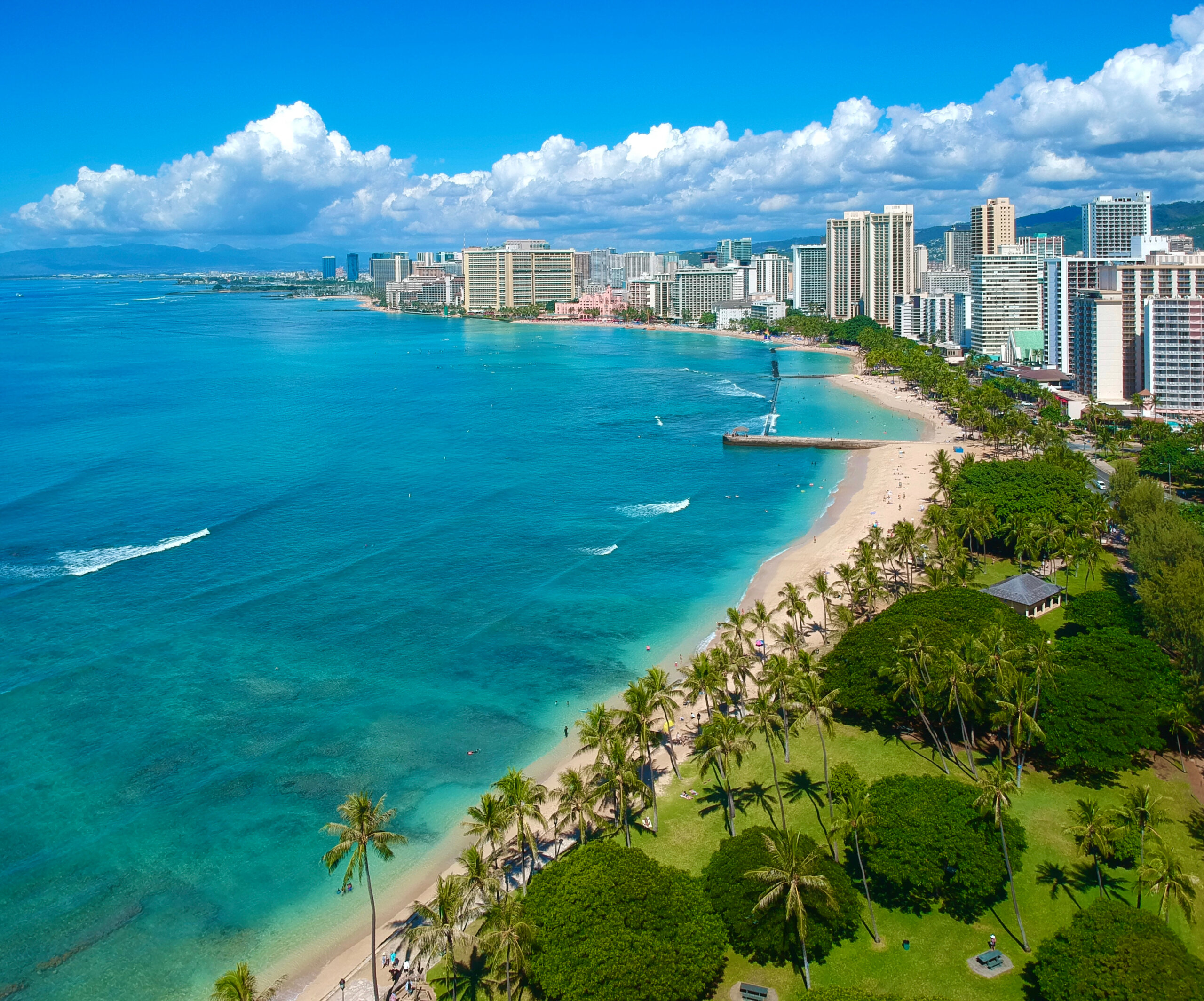 Aerial,Panoramic,Views,Of,Waikiki,Beach,Honolulu,Hawaii